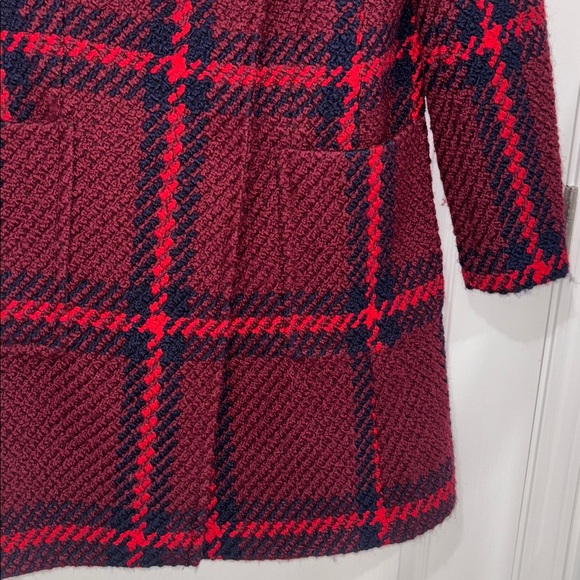 Ann Taylor Maroon, Plaid, Turtle Neck, Wool, Lined, Long, Winter Peacoat- small - Picture 4 of 11